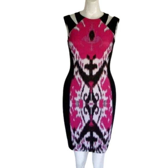 CACHE Dress, 6, Black/Pink, Split shoulder, Sheath, Mini Length, Sleeveless - Picture 8 of 10